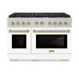 ZLINE Autograph Edition 48 in. 6.7 cu. ft. Paramount Double Oven Dual Fuel Range with 8 Burner Gas Cooktop in DuraSnow® Stainless Steel with White Matte Doors and Accents (SDRSZ-WM-48) on Sale