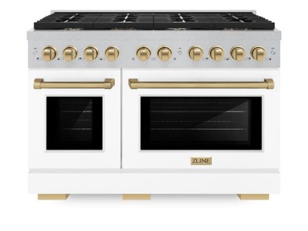 ZLINE Autograph Edition 48 in. 6.7 cu. ft. Paramount Double Oven Dual Fuel Range with 8 Burner Gas Cooktop in DuraSnow® Stainless Steel with White Matte Doors and Accents (SDRSZ-WM-48) on Sale