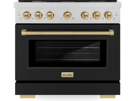 ZLINE Autograph Edition 36 in. 5.2 cu. ft. Paramount Dual Fuel Range with 6 Burner Gas Cooktop and Electric Convection Oven in DuraSnow® Stainless Steel with Black Matte Door and Accents(SDRSZ-BLM-36) Cheap