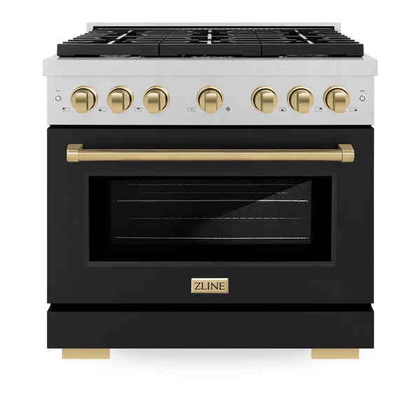 ZLINE Autograph Edition 36 in. 5.2 cu. ft. Paramount Dual Fuel Range with 6 Burner Gas Cooktop and Electric Convection Oven in DuraSnow® Stainless Steel with Black Matte Door and Accents(SDRSZ-BLM-36) Cheap