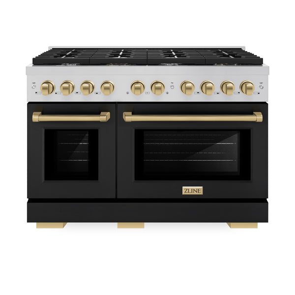 ZLINE Autograph Edition 48 in. 6.7 cu. ft. Paramount Double Oven Dual Fuel Range with 8 Burner Gas Cooktop in Stainless Steel with Black Matte Doors and Accents (SDRZ-BLM-48) Discount