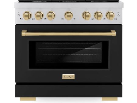 ZLINE Autograph Edition 36 in. 5.2 cu. ft. Paramount Dual Fuel Range with 6 Burner Gas Cooktop and Electric Convection Oven in Stainless Steel with Black Matte Door and Accents (SDRZ-BLM-36) For Discount