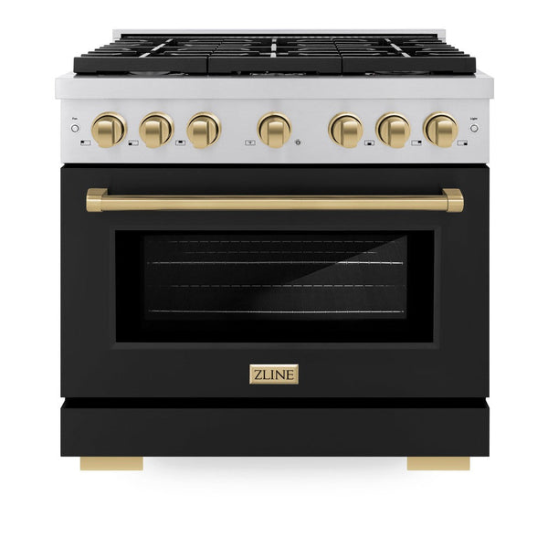 ZLINE Autograph Edition 36 in. 5.2 cu. ft. Paramount Dual Fuel Range with 6 Burner Gas Cooktop and Electric Convection Oven in Stainless Steel with Black Matte Door and Accents (SDRZ-BLM-36) For Discount