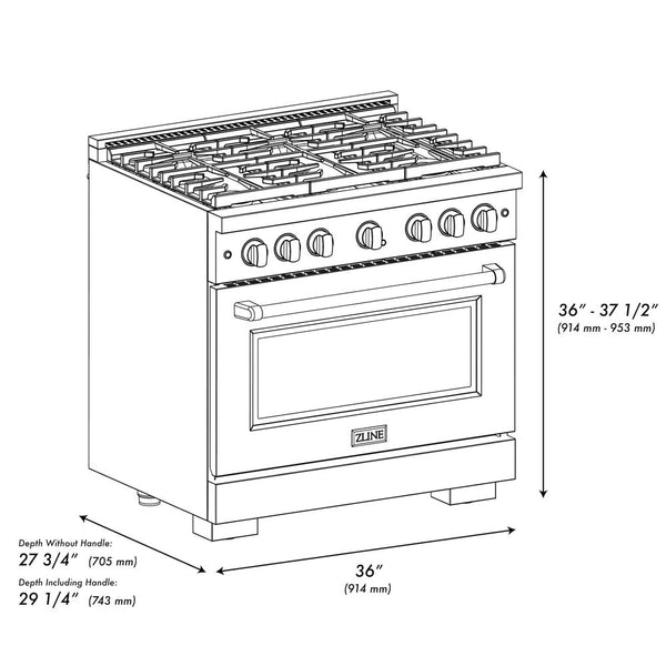 ZLINE Autograph Edition 36 in. 5.2 cu. ft. Paramount Dual Fuel Range with 6 Burner Gas Cooktop and Electric Convection Oven in Stainless Steel with Black Matte Door and Accents (SDRZ-BLM-36) For Discount