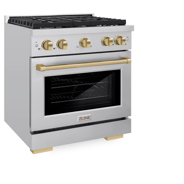 ZLINE Autograph Edition 30 in. 4.2 cu. ft. Paramount Dual Fuel Range with 4 Burner Gas Cooktop and Electric Convection Oven in Stainless Steel with Accents (SDRZ-30) Supply