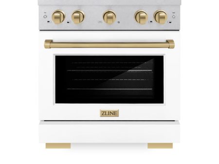 ZLINE Autograph Edition 30 in. 4.2 cu. ft. Paramount Dual Fuel Range with 4 Burner Gas Cooktop and Electric Convection Oven in DuraSnow® Stainless Steel with White Matte Door and Accents (SDRSZ-WM-30) For Sale